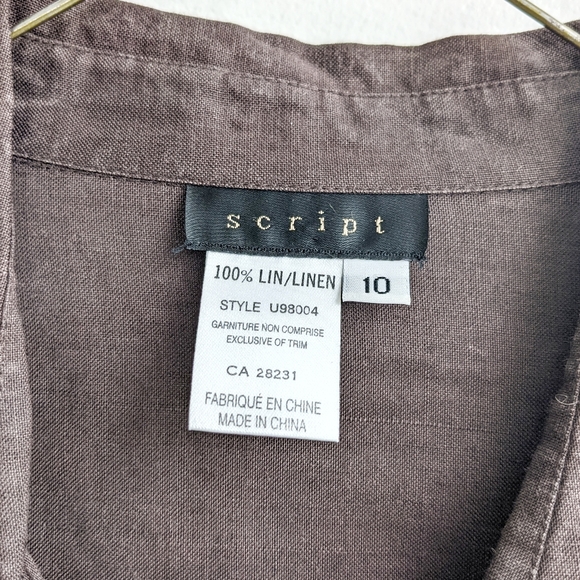 Brown Linen button up with long cuffed sleeves size 10 - Picture 2 of 8